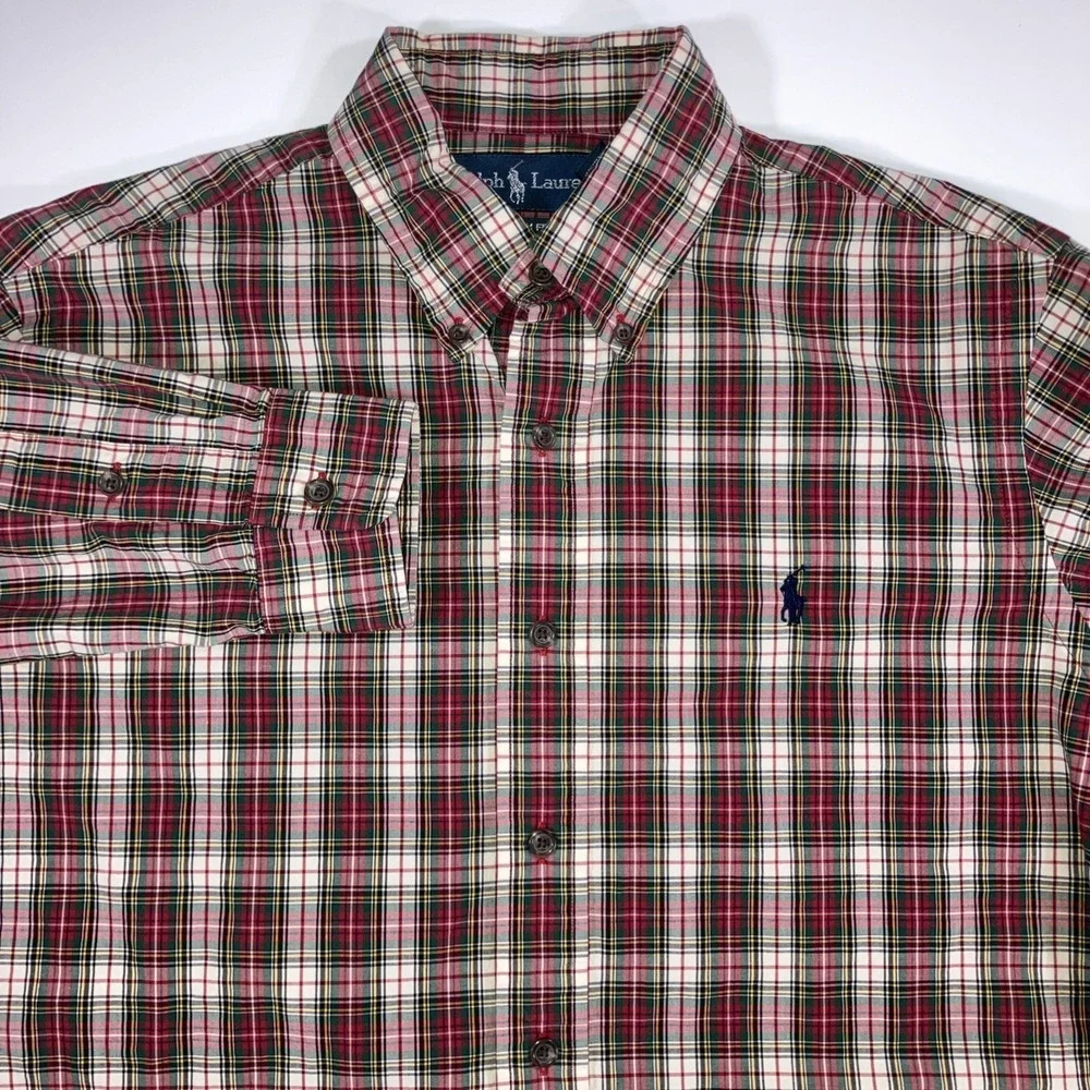 Polo Ralph Lauren Shirt Mens Medium M Custom Fit Plaid Button Down Long‎ Sleeve